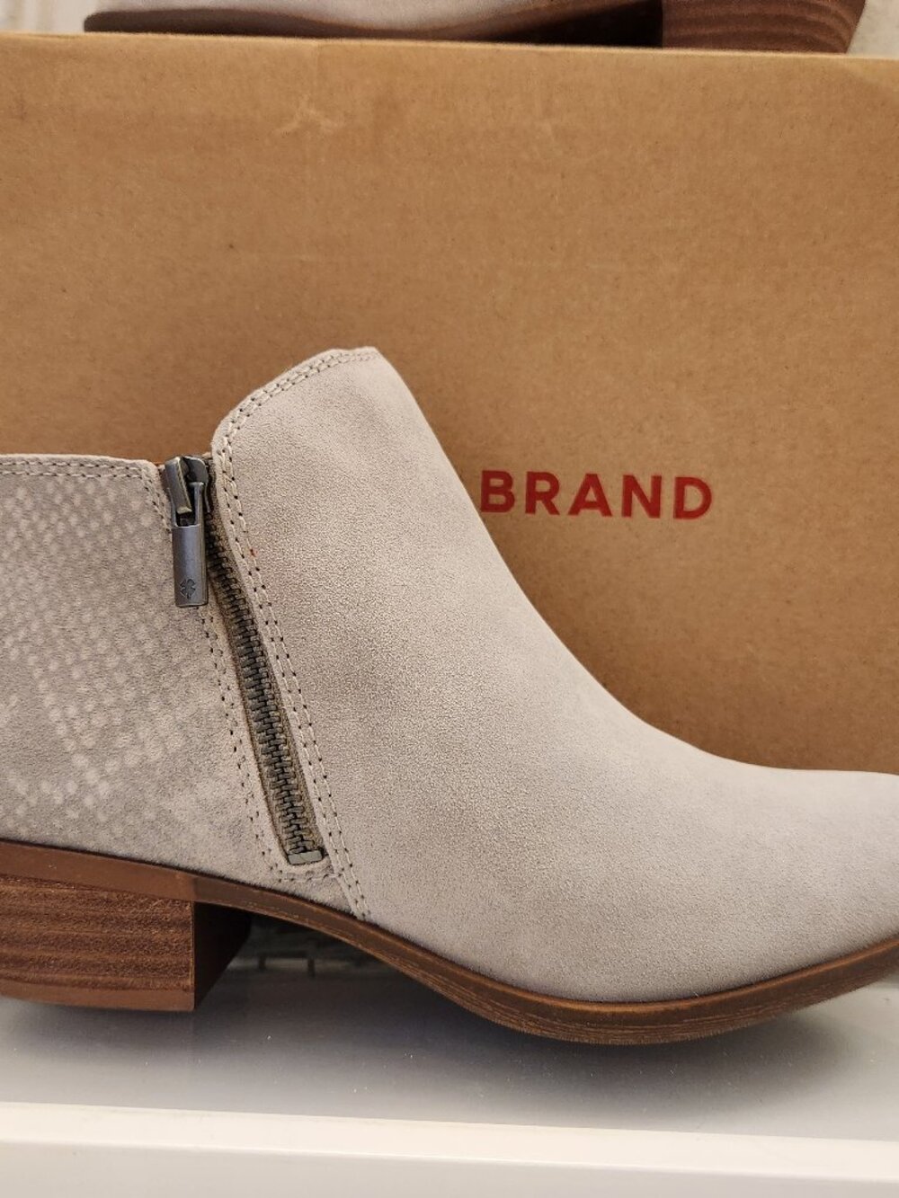 Lucky Brand "Basel" Chinchilla Oiled Suede Booties. NIB. Size 8 Wide